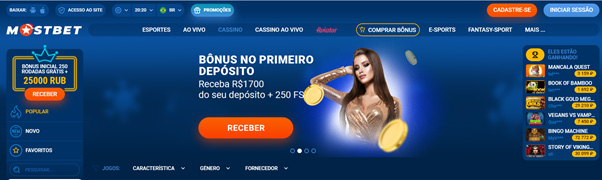 Página inicial da MostBet