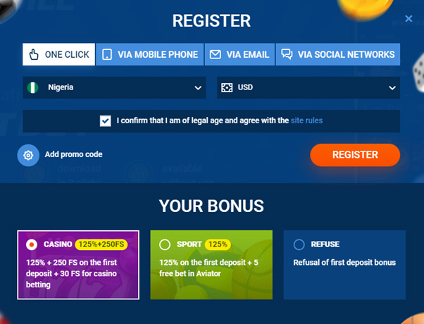 Registration on MostBet in one click