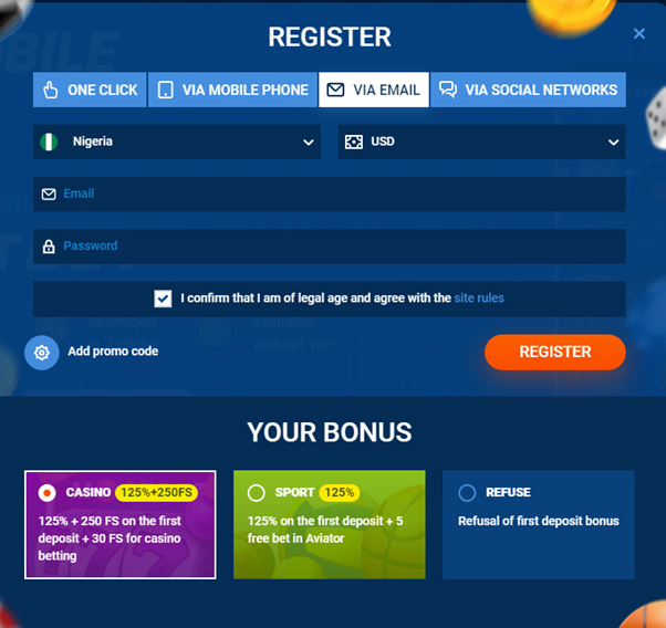 Register for MostBet by e-mail