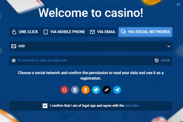 Registering on the website via a social networking site